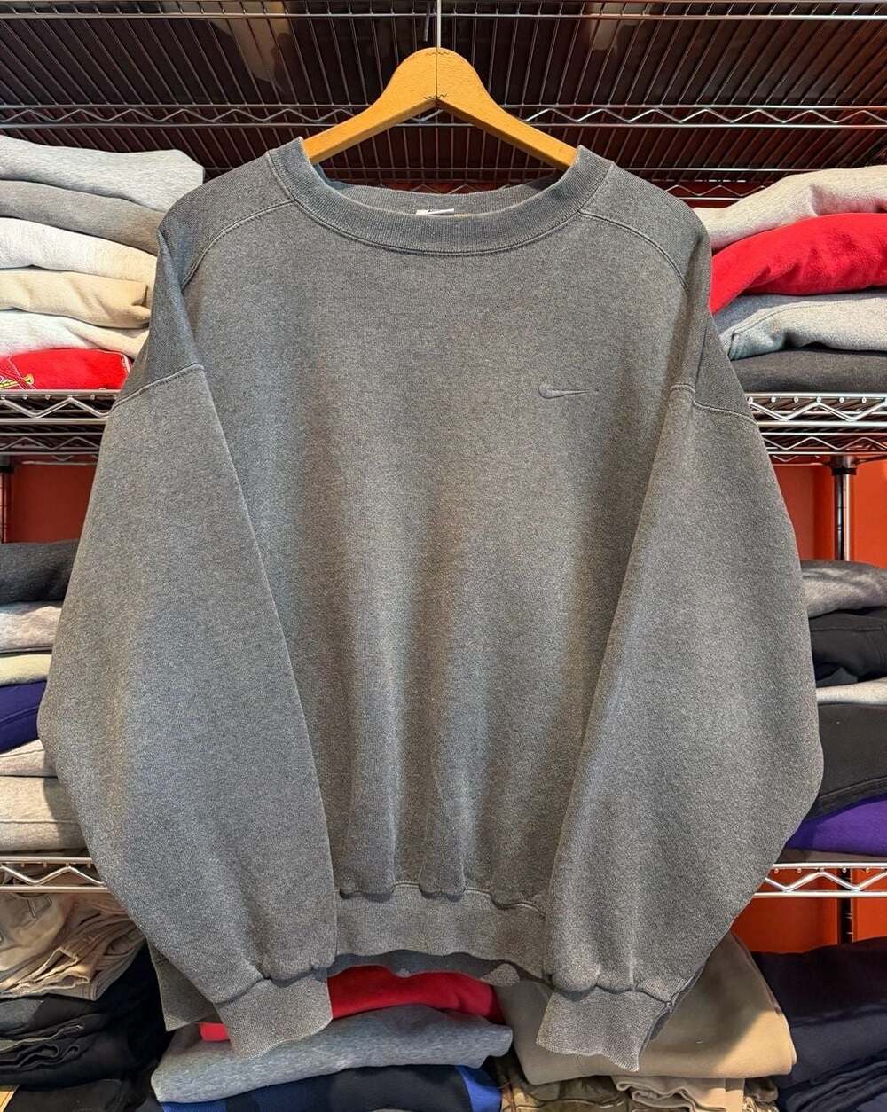 90s Nike Vintage Crewneck Sweatshirt Grey Small Embroidered Swoosh Large